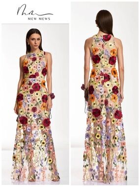 Mew Mews Saige Sleeveless Mesh Flower Maxi Dress NWT ~ Size L ~ CL1